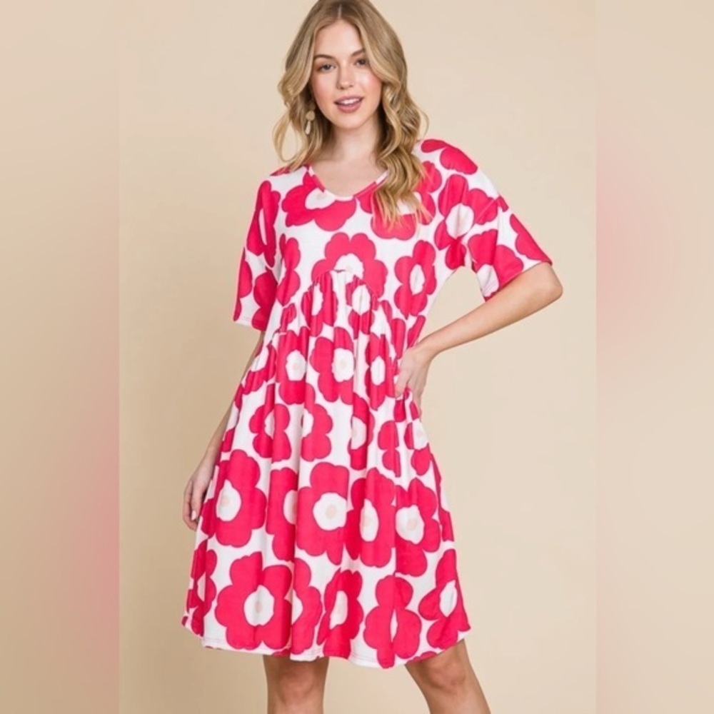BOMBOM Flower Print Ruched Dress